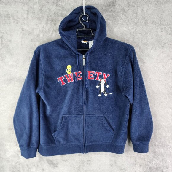 Vintage Blue Looney Tunes Tweety & Sylvester Hoodie Jacket Full Zip Size XL - Picture 2 of 8
